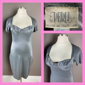 La Perla Silver Gray Metallic Bodycon Voluptuous Dress- Size 48 (US 16)